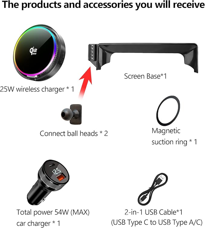 Qi2.2 25W Magnetic Car Mount Charger for Toyota Venza 2021 2022 2023 2024 Accessories, for Fast Charging Cell Phone Holder 12.3 Inch Screen Fixed Clip with Cooling Fan＆54W Fast Adapter