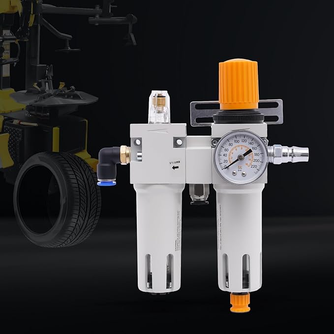 Tire Changer Machine Parts Air Pressor Oil Water Separator with Digital Tire Pressure Gauge Regulator Trap Filter Tire Changer Air Pressor Fit and Maximum Pressure of 145Psi