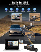 4 Channel 360 Dash Cam Front and Rear Inside & Left Right for Cars, 1080P with GPS 2.4GHz WiFi & APP Control, IR Night Vision, WDR, G-Sensor,Loop Recording, 24H Parking Mode,32GB Card for Taxi