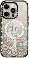 CASETiFY Impact iPhone 15 Pro Case [4X Military Grade Drop Tested / 8.2ft Drop Protection/Compatible with Magsafe] - Flower Prints - Eleanor - Clear Black