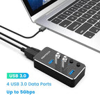 Powered USB hub RSHTECH 4 Port USB C to USB 3.0 Port Hub Expander Aluminum Portable USB 3.0 hub Splitter with 5V AC Adapter and Individual On/Off Switches (RSH-516-C)