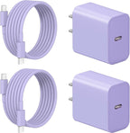 iPhone 17 16 15 Charger Fast Charging 2+2Pack 20W USB C Wall Charger with 6FT Fast Charging Cable Compatible with iPhone 17/17 Air/17 Pro/17 Pro Max/iPhone 16/15 Series, iPad Pro/AirPods - Purple