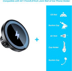 Magnetic Wireless Charging Phone Holder with 17mm Ball Socket for MagSafe, Magnetic Ball Mount Adapter Fits 17mm/0.67inch Ball Joint Car Phone Holder for iPhone 17/16/15/14/13/12 Series