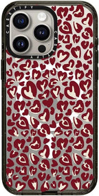 CASETiFY Impact iPhone 15 Pro Max Case [Slim/Compatible with Magsafe / 8.2 ft. 4X Military Grade Drop Protection] - Leopard Love- Red - Clear Black