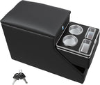 Vehicle Center Console Organizer - Floor-Mounted Lockable Storage with Dual Cup Holders, Fits Minivans, SUVs & Van Middle Seats 10.24 inch Wide