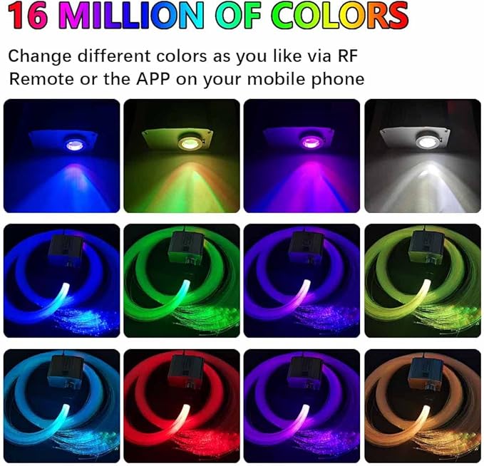 FIREWORK Meteor+Twinkle 10W Starlight Headliner Kit Bluetooth APP/Remote Music Mode RGBW LED Fiber Optic Light Star Ceiling Light Kit 550pcs 13.1ft/4m 0.03in/0.75mm Fiber Cable + Shooting Star kit