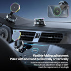 Trendwave Car Mount Charger 15W Wireless Charger Suction Cup Phone Mount with Breathing RGB Light, 360° Adjustable Vacuum Magnetic Holder for iPhone 17 Pro Max/17 Air/16/15 Plus – Gray
