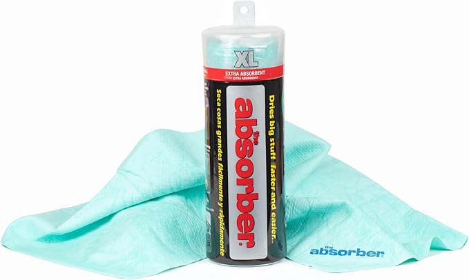 CleanTools The Absorber XL 18" x 29" - Synthetic Premium Drying Chamois Cloth for Cars and Trucks - Super Absorbent, Scratch-Free and Washable (Aqua)