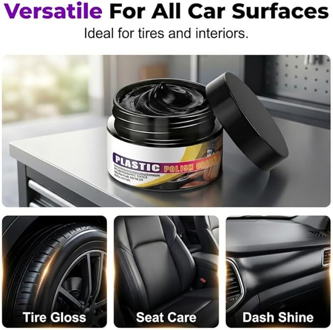 Tyre Nourish Cream, Tire Wax 100g with Sponge,Tire Polishing Paste, Restores Black Gloss, Wheel Cleaning Refurbish Wax, Maintain Luster for Car Tires, Ultimate Wheel Protection (3)