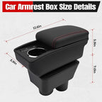 Car Armrest Storage Box Compatible with Nissan Almera Versa 2012-2019 Double Layer with 6 Ports and Cup Holder Car Interior Accessories Red Thread
