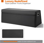 Fyzeoty Car Organizers and Storage - Trunk Organizer for Suv Car,Car Trunk Leather Storage Box,Extra Large,Magnetic Lid,Collapsible and Adjustable Trapezoidal-Black