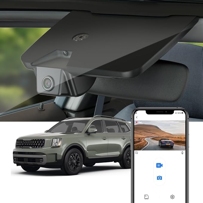 Fitcamx 4K Dash Cam Compatible with Kia Telluride 2023-2025 (Part NO#S9310), Integrated OEM Look, UHD 2160P Video, Built-in WiFi & APP, Loop Recording, Collision Sensor, Plug & Play, 64GB Card