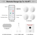 4PCS Wireless Car LED Lights with Remote Control, 16 Colors Interior Car Led Puck Lights, Rechargeable Ambient Lighting Kit with Dimmer & Timer, Inside Night Lamp for Vehicle Home Decoration
