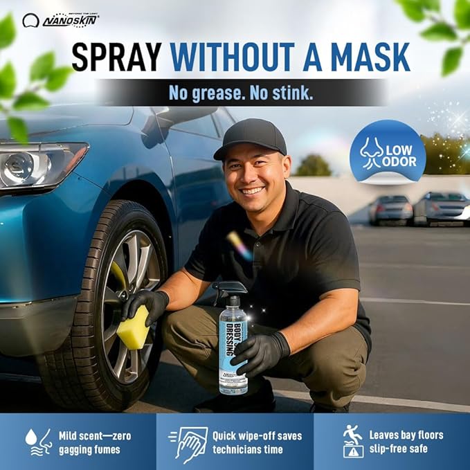 Nanoskin Body Shop Dressing 55 Gallons - Body Shop Safe, Silicone Free Formula | Restores Deep Black Color on Exterior Tires, Vinyl, Rubber, Plastic & Trim | Safe for Cars, Trucks, RVs, Boats & More