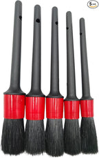 Car Detailing Brush Set of 5 - Soft Boar Hair, Car Wash Brush, Wheel Cleaner Brush, Car Dust Brush, Car Interior Leather Seat and Vent Brush, Parts Cleaner Brush