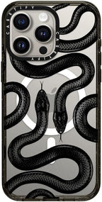 CASETiFY Impact Case for iPhone 15 Pro Max [4X Military Grade Drop Tested / 8.2ft Drop Protection/Compatible with Magsafe] - Animal Prints - Black Kingsnake - Clear Black