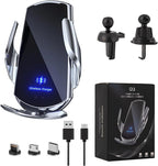 Wireless Car Charger Mount Automotive Electric Induction 15W Wireless Charger Car Auto Clamping Car Phone Holder Mount Wireless Charging Mount Vent Phone Holde Compatible with Android (Silver)