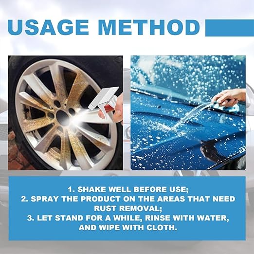 Car Rust & Iron Particle Remover Spray, Fast Acting Heavy Duty Metal Cleaner Rust Remover Spray, for Removing Rust and Particles from Cars, Tools, Bolts & More Removers for All Surfaces (2Pcs)