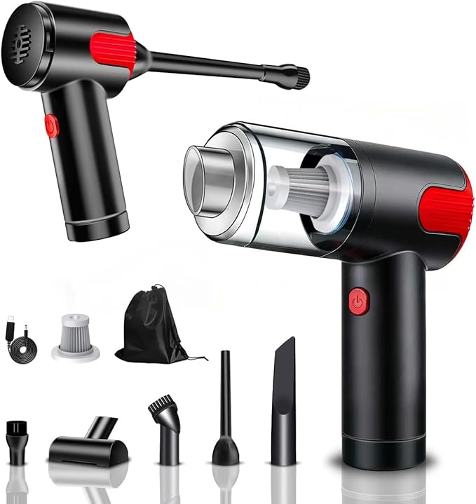 Car Vacuum Portable Cordless 4000PA High Power Mini Vacuum Cleaner 4-in-1 Compressed Air Duster & Air Blower & Pump Hand Held Vacuum with Brushless Motor for Car, Home, Office, Pet