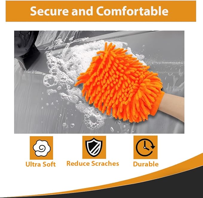 TOP VACUUM PARTS Premium Scratch-Free Microfiber Wash Mitt - Orange, Ultra-Soft Car Wash Glove for Swirl-Free Finish, Safe for Cars, Trucks, SUVs, Motorcycles, and More