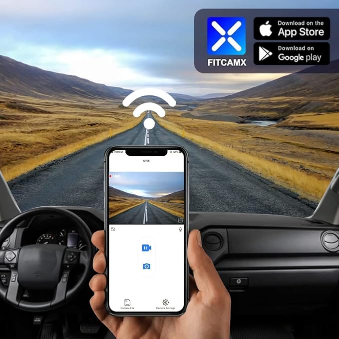 Fitcamx 2K Front Rear Dash Cam Suitable for Toyota Tundra 2017 2018 2019 2020 2021 & Sequoia 2017-2022 Limited SR5 Crewmax TRD, OEM Style, Dual 1440P+1080P Video, G-Sensor Loop Recording WiFi, 64GB