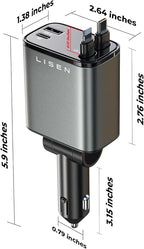 LISEN Long Retractable Car Charger 4 in 1 (47.2in Cable), USB C Car Charger for Truck/Jeep Drivers, Light Truck Jeep Accessories Fast Charging for iPhone 17 16 15 14 13 12 11 Series, Samsung S26 S25