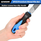SOWKIPE 3-Piece Metal File Set, Premium High-Carbon Steel Files, 8 Inches, Includes Flat, Round, and Half-Round, Perfect for Metal, Wood, and More