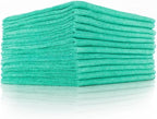 The Rag Company - The Pearl - Professional Microfiber Detailing Towel for Ceramic Coating Leveling and Sealant Removal, Safe and Scratch-Free with No Tags, 320gsm, 16in x 16in, Green -12 Pack