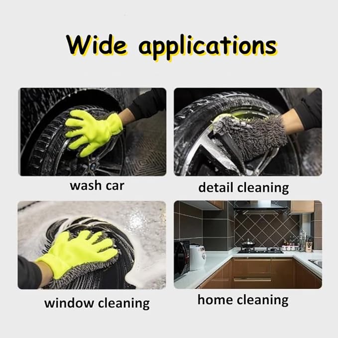 2 Pack Chenille Microfiber Car Wash Mitt 5-Finger Auto Dusting Gloves Scratch-Free&Lint-Free Car Washing Gloves for Car Detailing Trucks SUV RV Home Cleaning Mitts