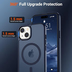 SUPFINE Magnetic for iPhone 15 Case with Screen Protector (Compatible with MagSafe) (Military Grade Drop Protection) Translucent Matte Shockproof Phone Cover,Dark Blue