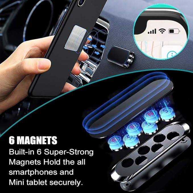 SALEX Silver Magnetic Mounts [4 Pack]. Flat Cell Phone Holder for Car Dashboard, Wall, Fridge. Stick on Universal Kit Compatible with GPS, Tablets, Smartphones, Knives, Keys, Spoons, Forks.