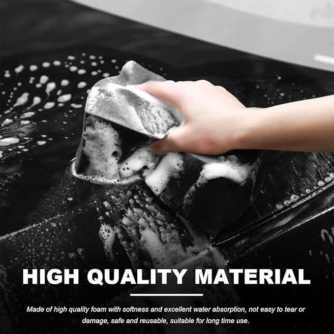 Car Wash Sponge, Large Scratch-Free Cross Cut Sponge for Soap and Rinseless Washing, Durable Ultra Soft Foam Grid Extra Absorbent Car Cleaning Sponge Pad, Car Accessories (Black)
