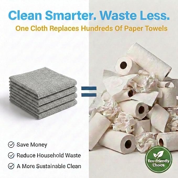 MIRACLEAN Waffle Weave Microfiber Towel, 12 x 12 inches, Barista Towels, Lint Free Cloth, Glass Towels, Waffle Towels Car Detailing, 6 Pack Premium Microfiber Cleaning Cloth