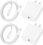 20W Fast Charger for iPhone 17/17 Pro Max/Air/17e/16/16 Pro Max/Plus, iPad Pro 13/12.9/11 inch, iPad 10th/Mini 6, AirPods, 2Pack USB C Wall Charger Type C Fast Charging Block with 3FT USB C to C Cable
