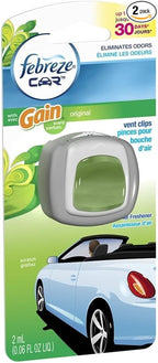 Febreze Car Vent Clip Auto, Home Office AC Air Freshener & Odor Eliminator, With Gain Original - 2 Pieces