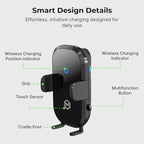 Wireless Car Charger Mount - Auto Scan & Auto Grip Car Phone Mount - Compatible with iPhone 14/15/16/17/Galaxy, Smartphones - Fast Charger Car Mount Accessories for Tesla’s Dash/Center