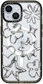 CASETiFY Impact iPhone 15 Case [4X Military Grade Drop Tested / 8.2ft Drop Protection/Compatible with Magsafe] - Chrome Doodles - Clear Black