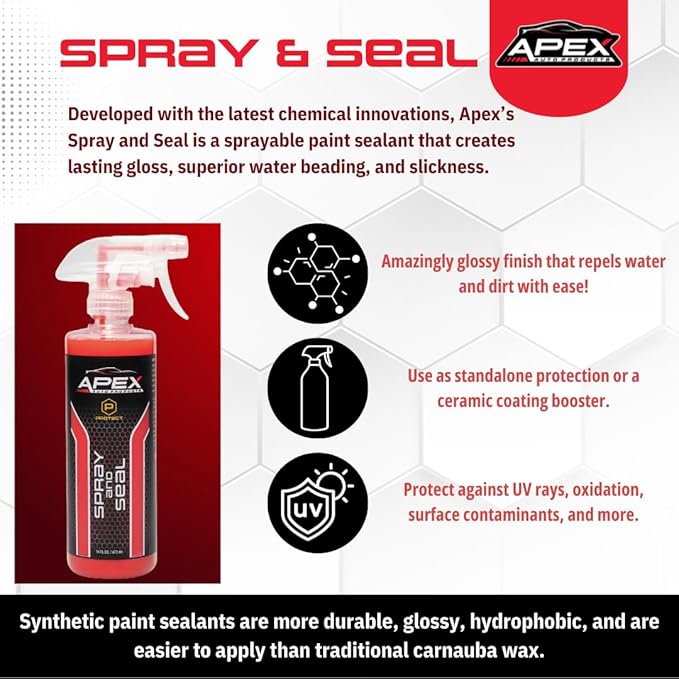 Apex Spray and Seal Bundle with Apex Wheel Cleaner - Ceramic Maintainer and Sealant - Proprietary Iron/Brake dust Remover - Professional Detailing Supplies