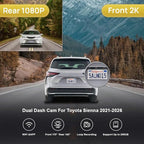 Fitcamx Front 2K+Rear 1080P Dash Cam Adapts for Toyota Sienna 2021-2026 LE Limited XLE Platinum XSE (XL40), OEM Factory Style, Dual HD Video, WiFi & APP, Loop Recording, Gravity Sensor, 64GB Card