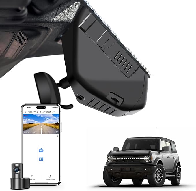 Mangoal Front 4K & Rear 1080 Dash Cam Fit for Ford Bronco 2021 2022 2023 2024 2026(Model A), Does Not Fit Ford Bronco Sport, WiFi & App, 128GB Card