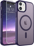 SUPFINE Magnetic for iPhone 12 Mini Case & iPhone 13 Mini Case (Compatible with MagSafe) (Military Grade Drop Protection) Slim Translucent Matte Shockproof Phone Cover,Dark Purple