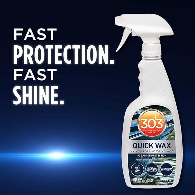 303 Marine Quick Wax - Quick & Easy - 90 Days Of Protection - Provides a Slick, Protective, Glossy Shine - Use On Wet / Dry Surfaces - Carnauba Wax, 32oz. (30213)