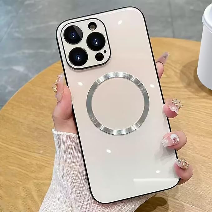 Guppy Compatible with iPhone 16 Pro Max Case Magnetic, with Full Camera Lens Protector [Compatible with MagSafe] Scratch Resistant Gradient Glass Back Cover Phone Case-White