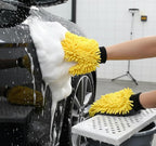 Car Wash Mitt Microfiber, 2PK-Scratch & Lint Free, Premium Chenille Microfiber Wash Mitt (Yellow)