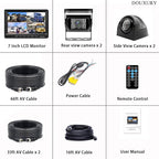 RV Backup Camera System with 7'' Quad Split 1080P Monitor for Truck Trailer Semi Camper Bus & 4 AHD Rear Side View Camera with DVR Record Function IP69 Waterproof Night Vision Avoid Blind Spot DOUXURY