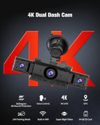 CATCATCH 4 Channel Dash Cam 360° View,4K Front and Rear Dash Camera for Cars,WDR Night Vision,Smart Voice Control,Built-in WiFi&GPS,G-Sensor,24H Parking Mode,Free 64GB SD Card,Suction Cup