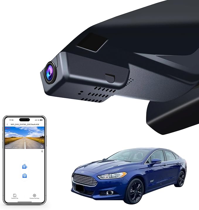 Mangoal 4K Dash Cam fit for Ford Fusion 2013-2020 Gen2, S SE SEL Titanium Accessories, UHD 2160P Video, WiFi & App, G-Sensor, Loop Recording, Easy to Install, 64GB Card