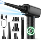 Compressed Air Duster, Rechargeable Cordless Keyboard Cleaner for Computer, 120000 RPM 6 Nozzles with Vacuum, 3000mAh Battery & 3 Speeds for PC, Car, AC and Inflatable Pool Toys