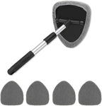 Windshield Cleaner Tool - Portable Car Interior Window Cleaning Kit with Extendable Handle, 4 Microfiber Towel Pads, Auto Glass Wiper for Windshield, Universal for RV, SUV, Truck (Gray)