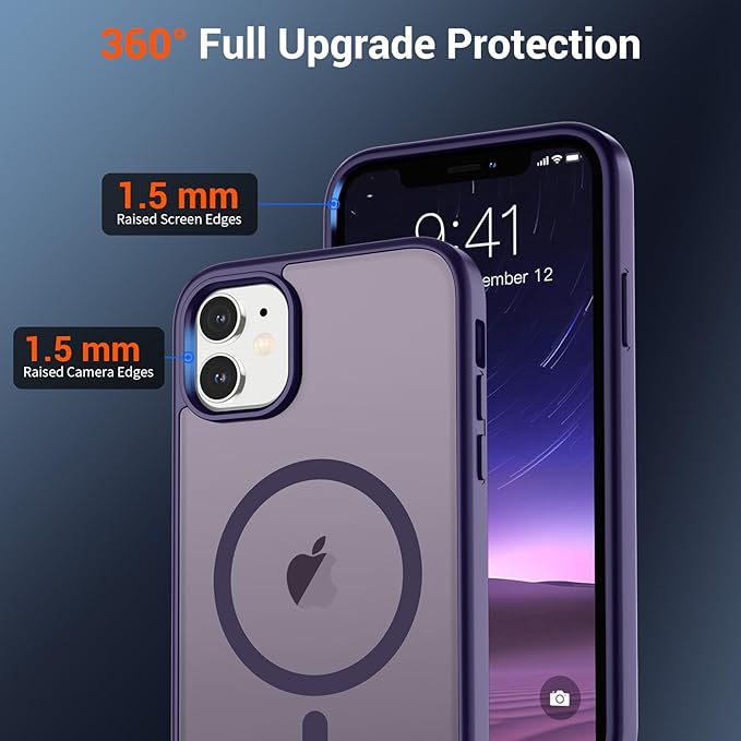 SUPFINE Magnetic for iPhone 11 Phone Case (Compatible with MagSafe) (Military Grade Drop Protection) Translucent Matte Shockproof Phone Cover,Dark Purple